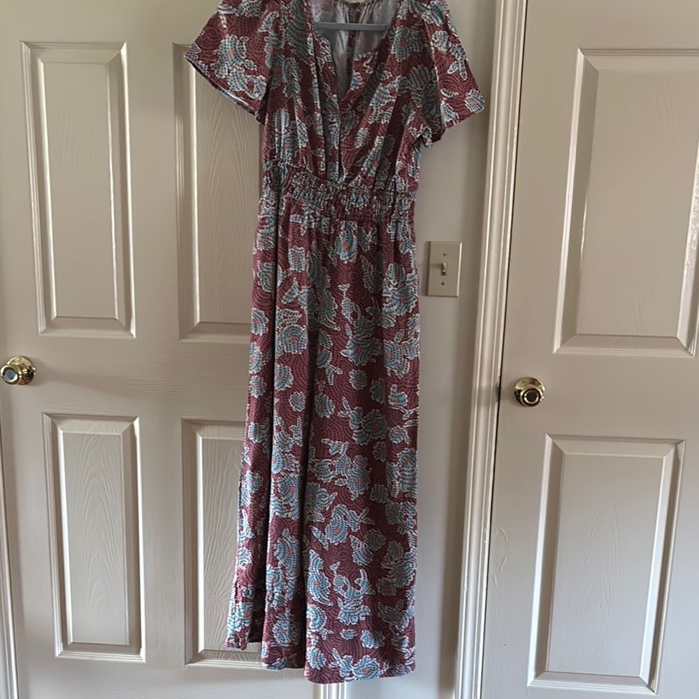 Floral Print Maxi Dress in Red and Blue
